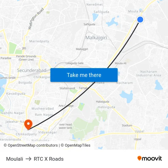 Moulali to RTC X Roads map