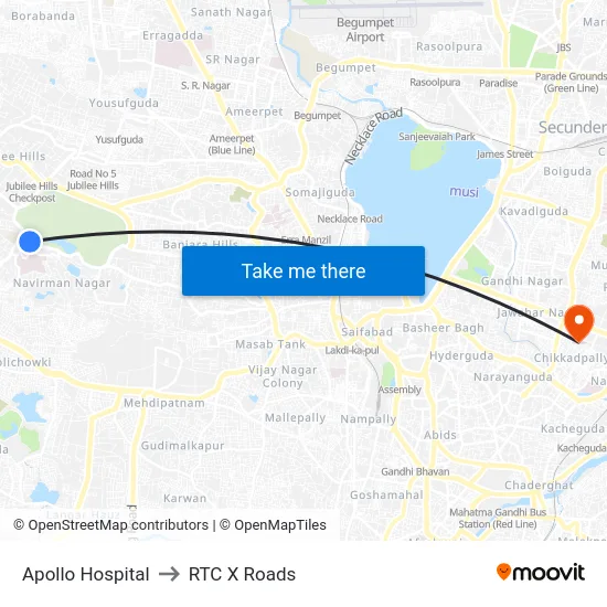 Apollo Hospital to RTC X Roads map