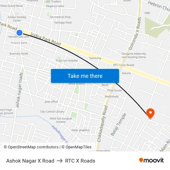 Ashok Nagar X Road to RTC X Roads map