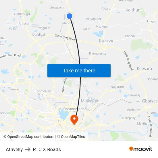 Athvelly to RTC X Roads map