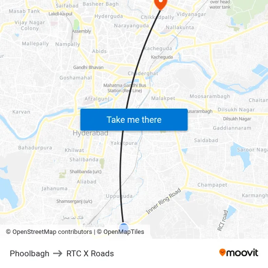 Phoolbagh to RTC X Roads map