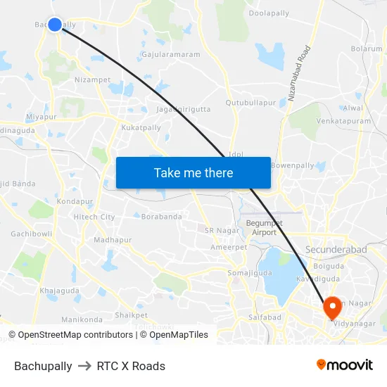 Bachupally to RTC X Roads map