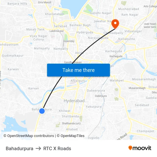 Bahadurpura to RTC X Roads map