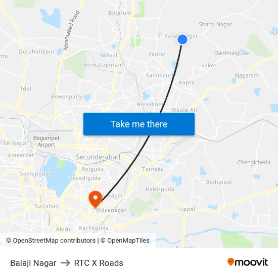 Balaji Nagar to RTC X Roads map