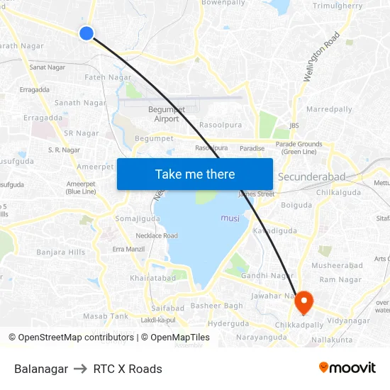 Balanagar to RTC X Roads map
