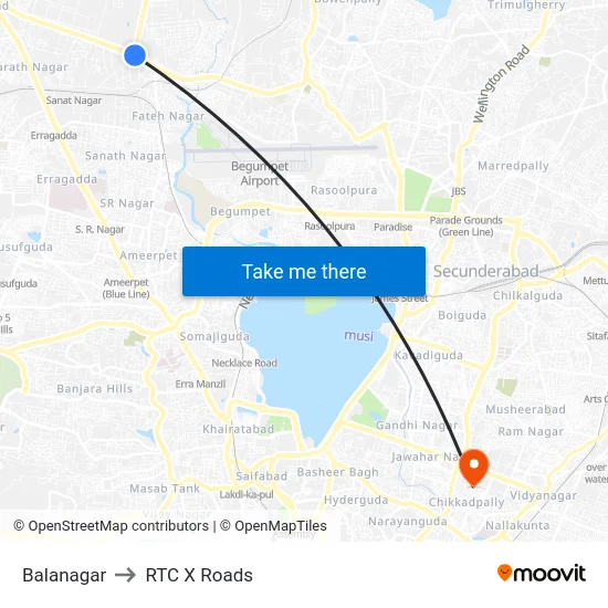 Balanagar to RTC X Roads map