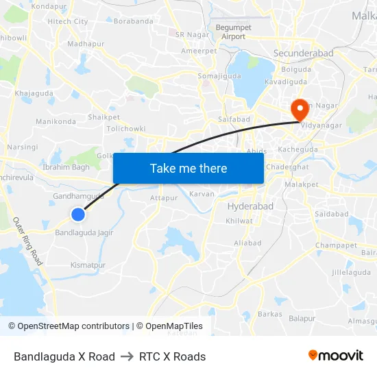Bandlaguda X Road to RTC X Roads map
