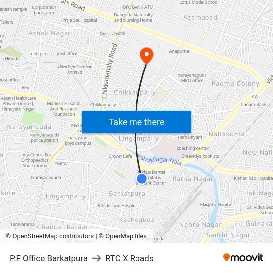 P.F Office Barkatpura to RTC X Roads map