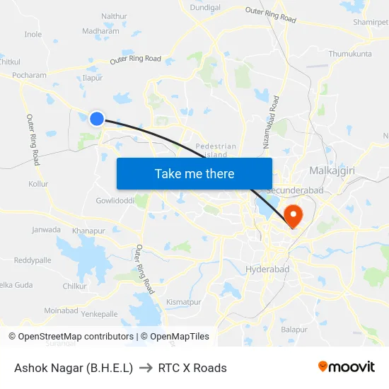 Ashok Nagar (B.H.E.L) to RTC X Roads map
