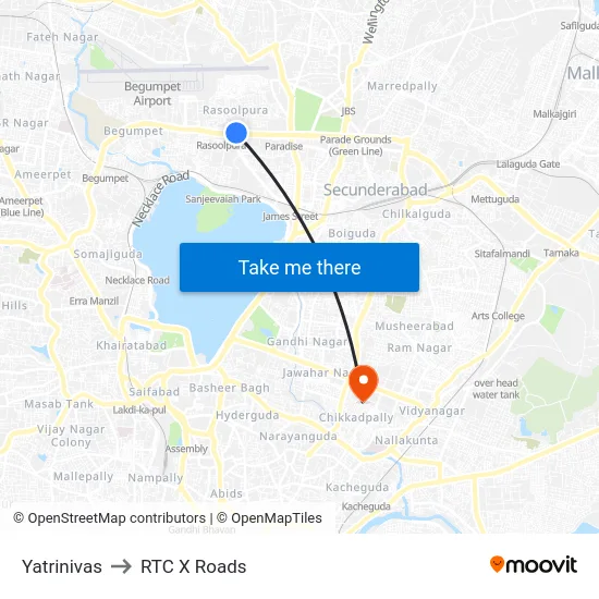 Yatrinivas to RTC X Roads map