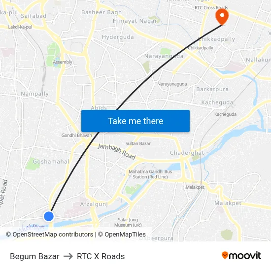 Begum Bazar to RTC X Roads map