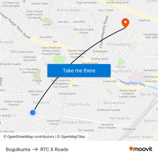 Bogulkunta to RTC X Roads map