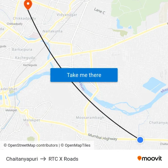 Chaitanyapuri to RTC X Roads map