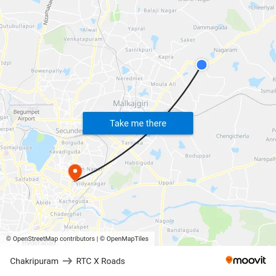 Chakripuram to RTC X Roads map