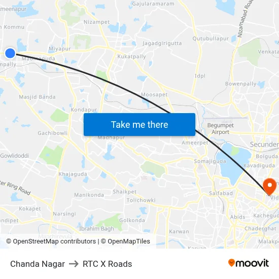 Chanda Nagar to RTC X Roads map