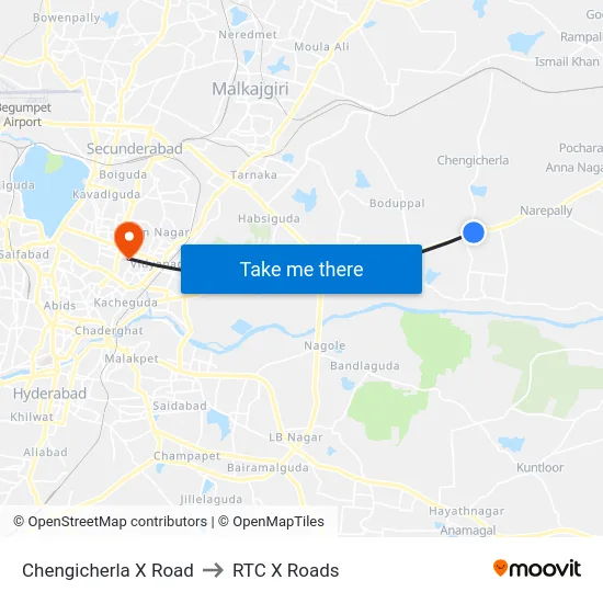 Chengicherla X Road to RTC X Roads map