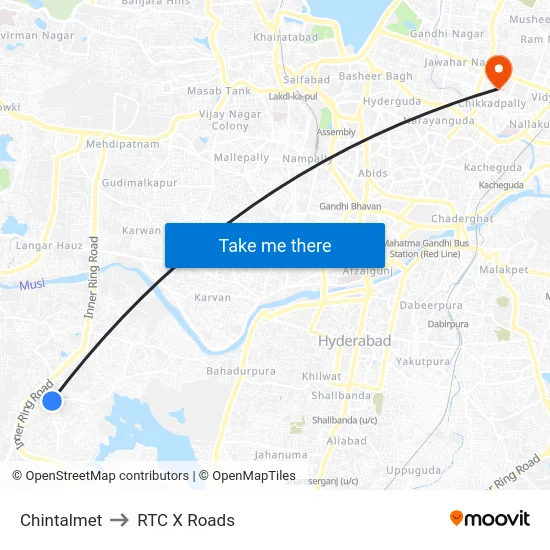 Chintalmet to RTC X Roads map