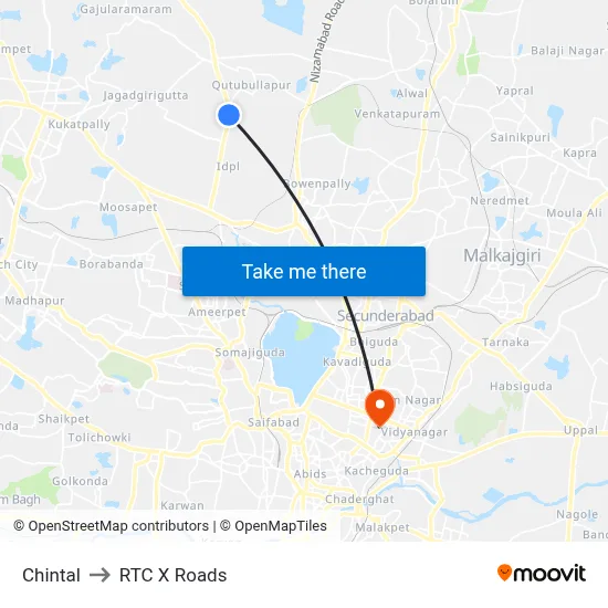 Chintal to RTC X Roads map