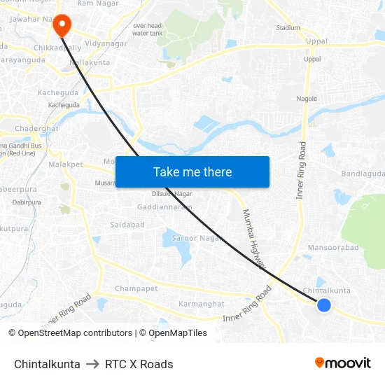 Chintalkunta to RTC X Roads map