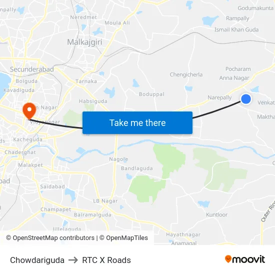 Chowdariguda to RTC X Roads map