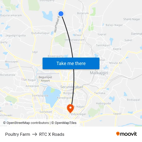 Poultry Farm to RTC X Roads map