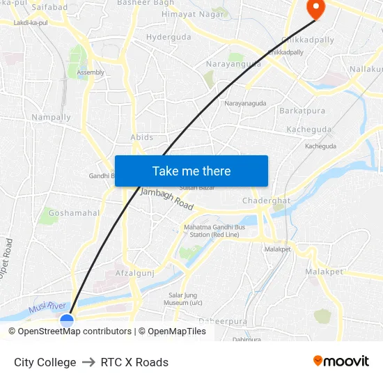City College to RTC X Roads map