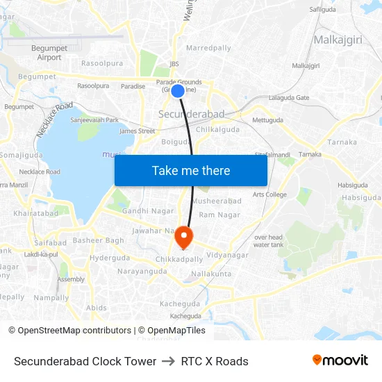 Secunderabad Clock Tower to RTC X Roads map