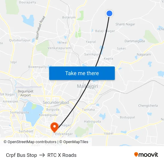 Crpf Bus Stop to RTC X Roads map