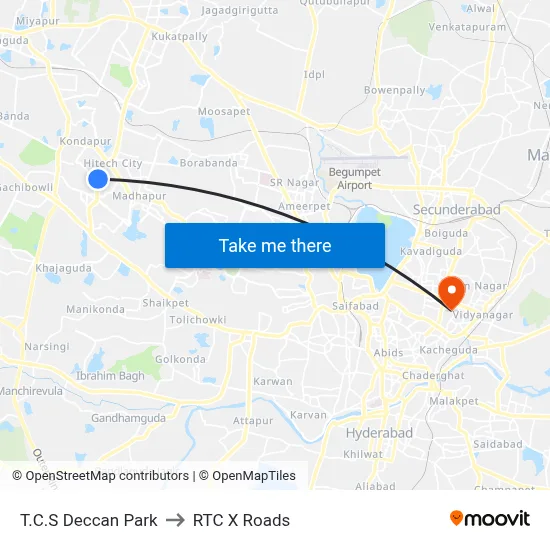 T.C.S Deccan Park to RTC X Roads map