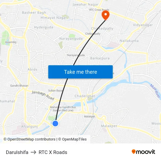Darulshifa to RTC X Roads map