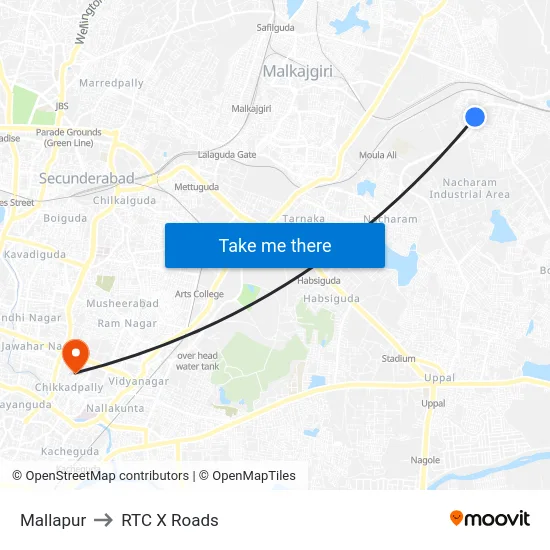 Mallapur to RTC X Roads map