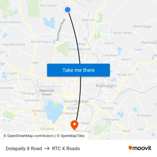 Dolapally X Road to RTC X Roads map