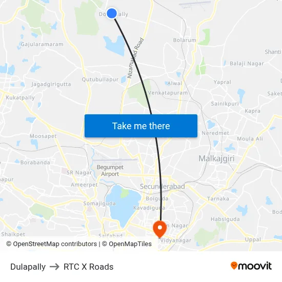 Dulapally to RTC X Roads map
