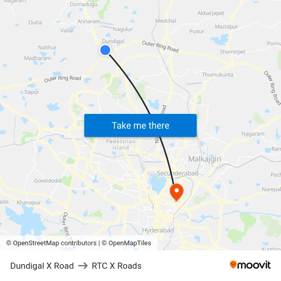 Dundigal X Road to RTC X Roads map