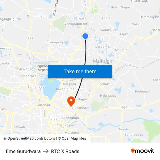 Eme Gurudwara to RTC X Roads map