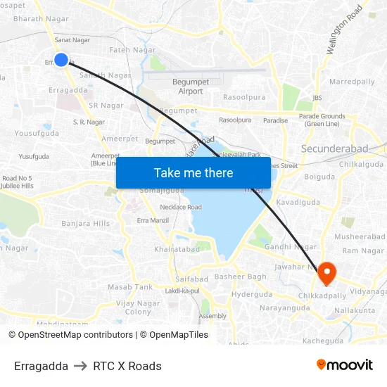 Erragadda to RTC X Roads map
