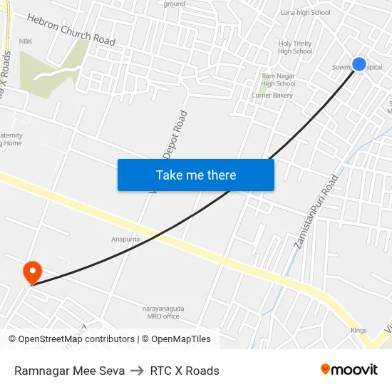 Ramnagar Mee Seva to RTC X Roads map