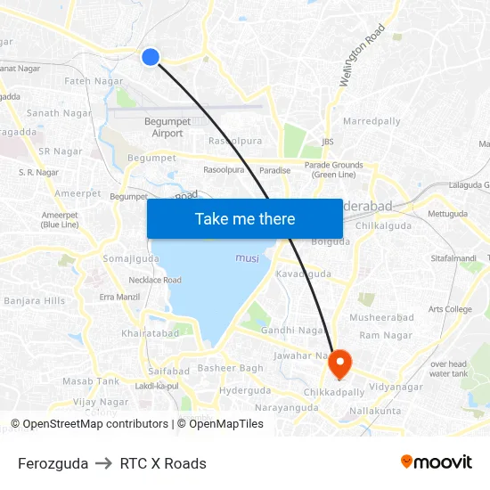 Ferozguda to RTC X Roads map