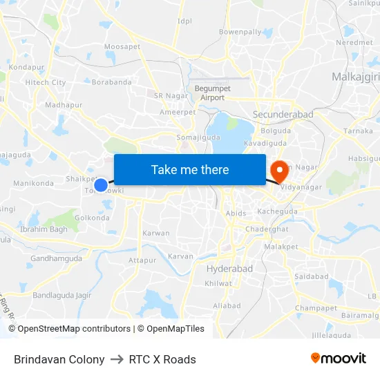 Brindavan Colony to RTC X Roads map