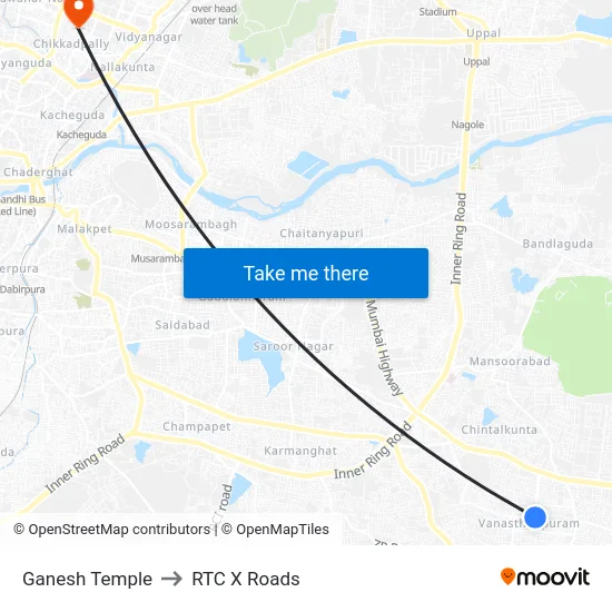 Ganesh Temple to RTC X Roads map