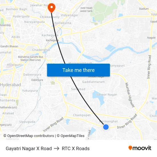 Gayatri Nagar X Road to RTC X Roads map