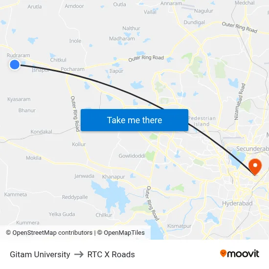 Gitam University to RTC X Roads map