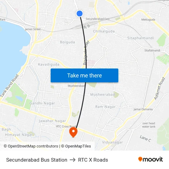 Secunderabad Bus Station to RTC X Roads map