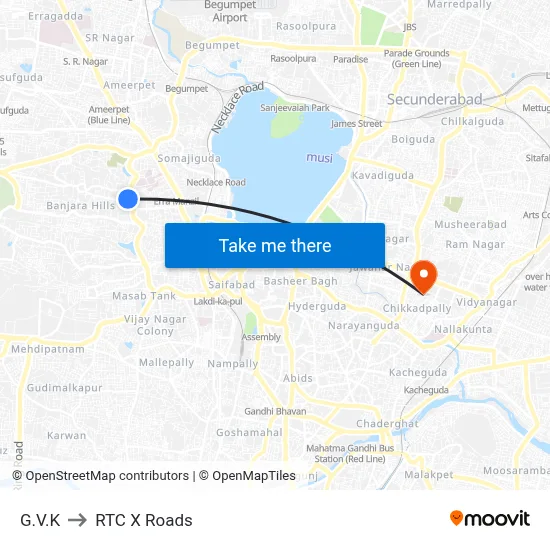G.V.K to RTC X Roads map