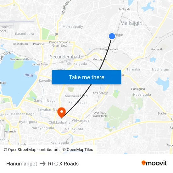 Hanumanpet to RTC X Roads map