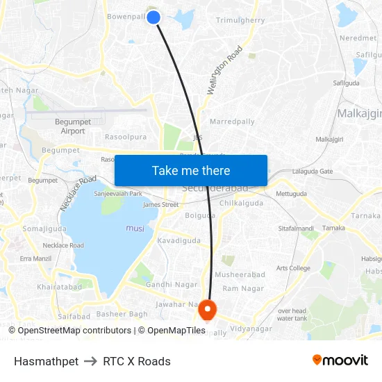 Hasmathpet to RTC X Roads map