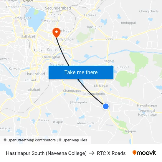 Hastinapur South (Naveena College) to RTC X Roads map