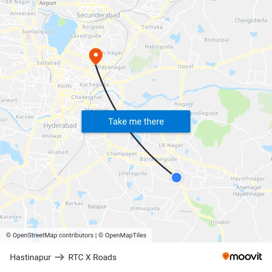 Hastinapur to RTC X Roads map