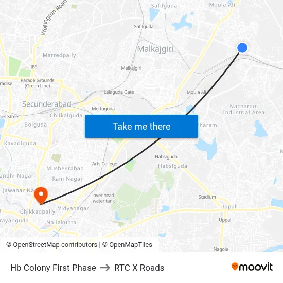 Hb Colony First Phase to RTC X Roads map