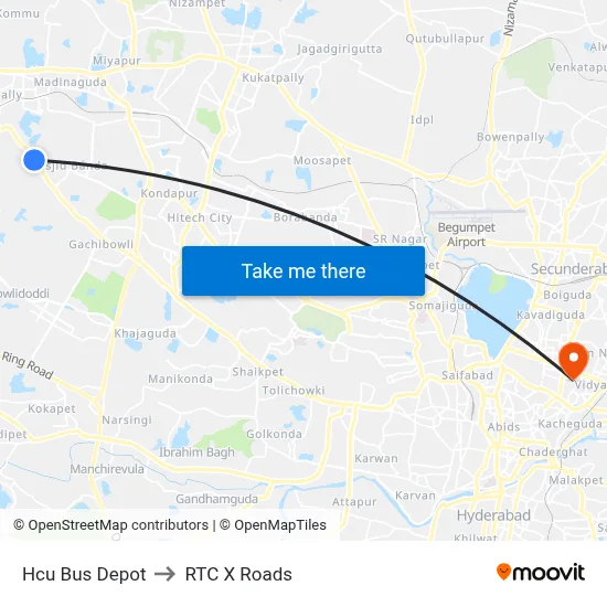 Hcu Bus Depot to RTC X Roads map